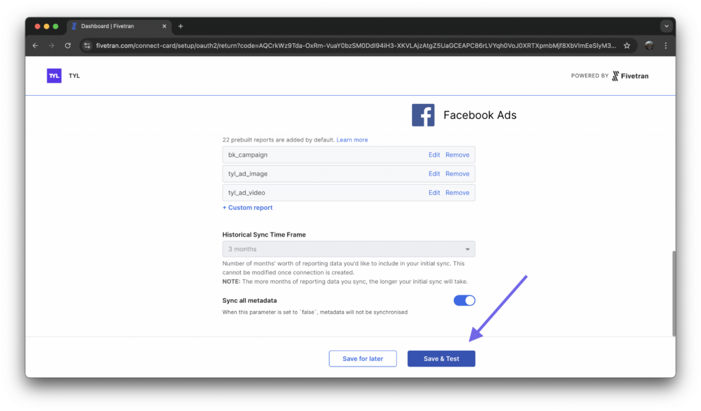 Meta Ads save and test